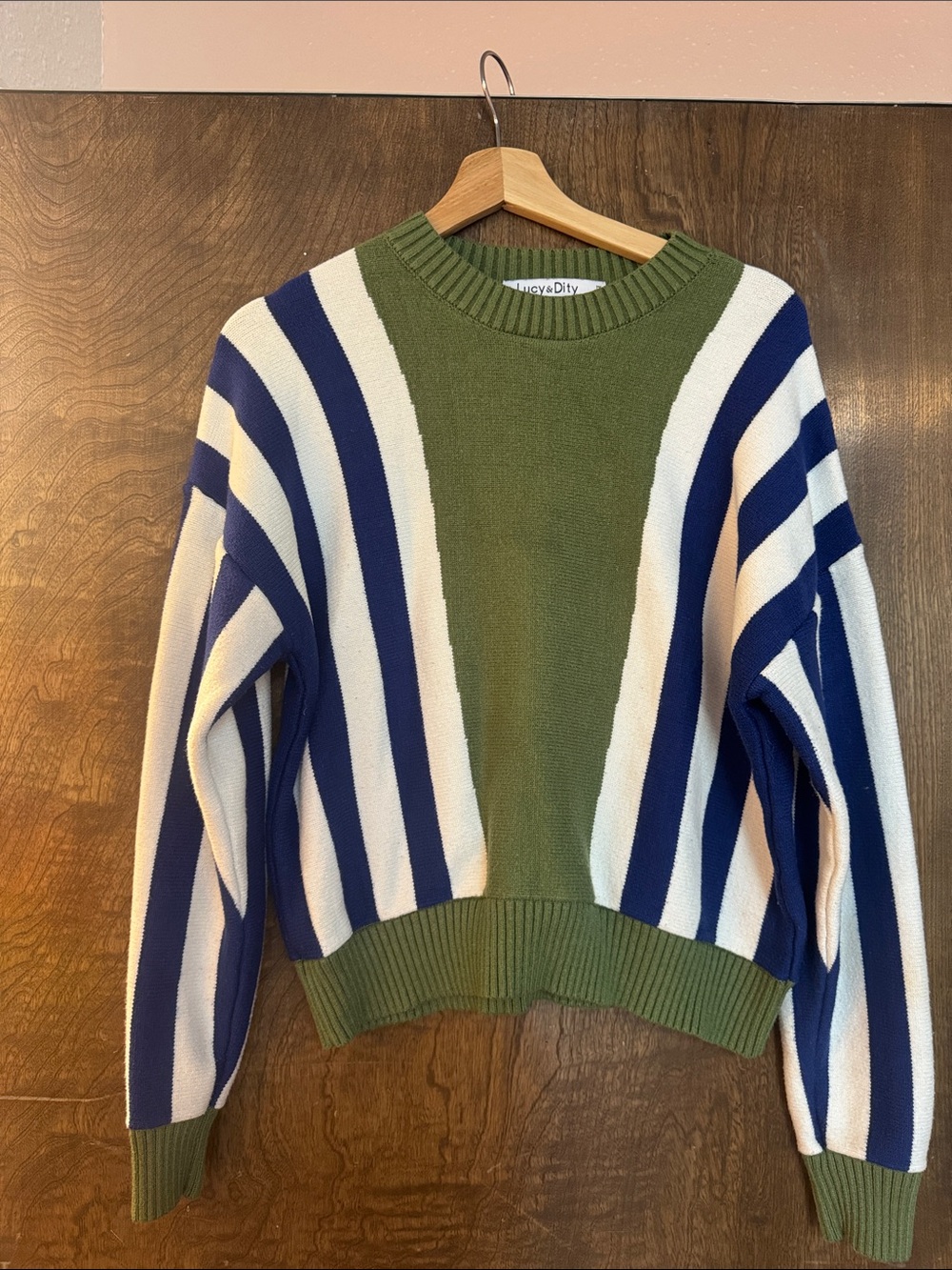 Olive, Navy & Cream Striped Crewneck Sweater